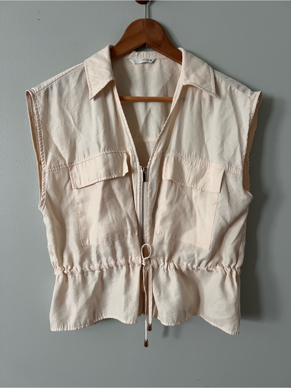 Zara Cream Utility Vest Zip Front Small